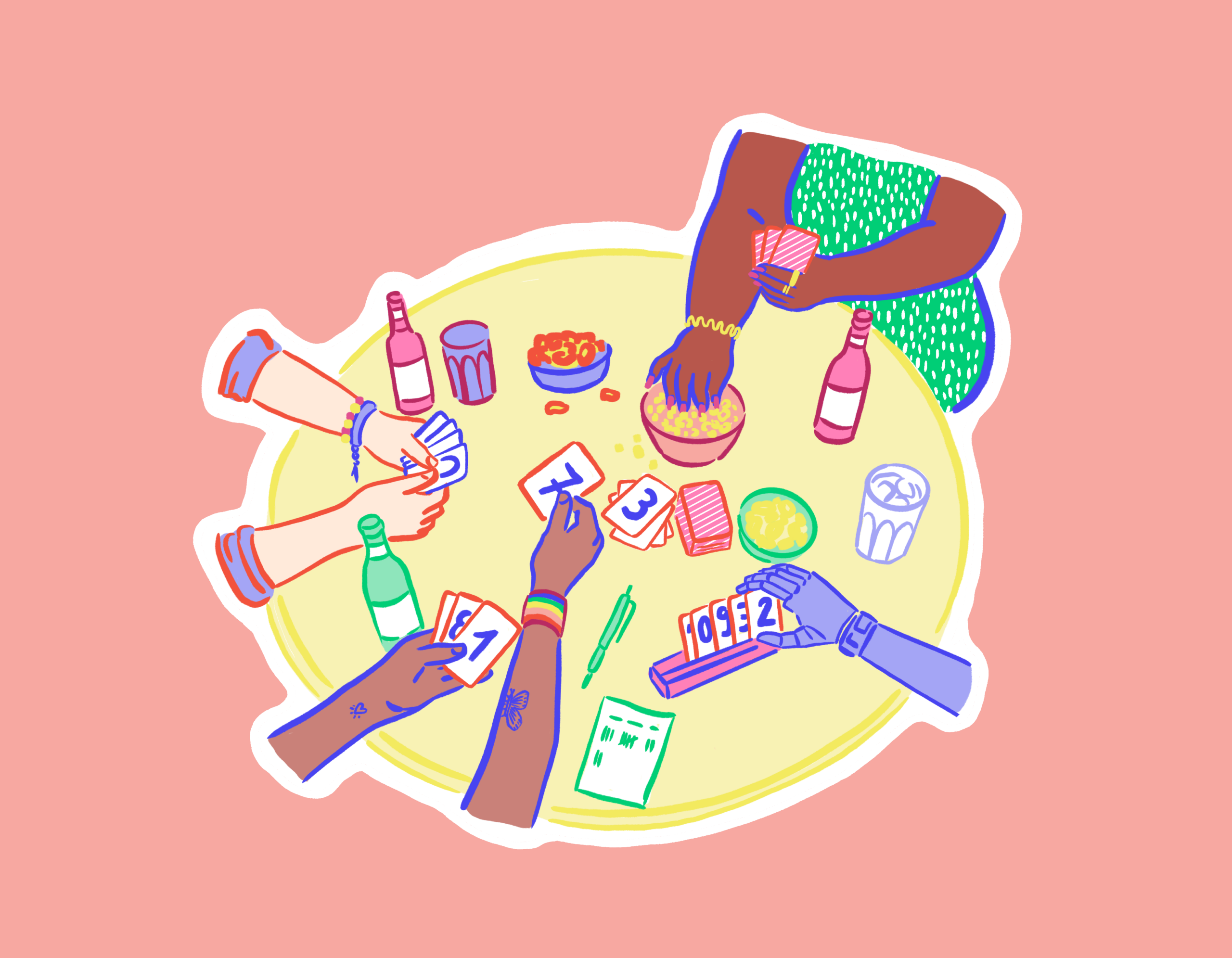 Illustratio Kartenspiel am Tisch für das Bürgerzentrum Ehrenfeld