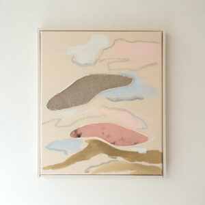 Zartes Pastell, ein helles Blau und Stoff auf Leinwand.